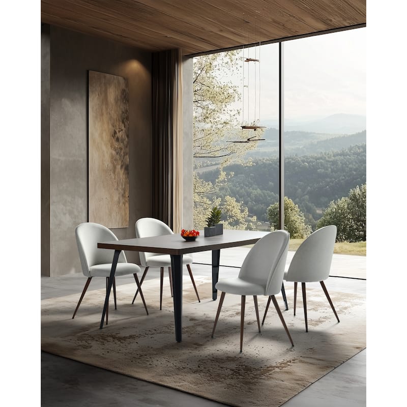 Homy Casa Beige Fabric Dining Chairs with Walnut Legs, Set of 2