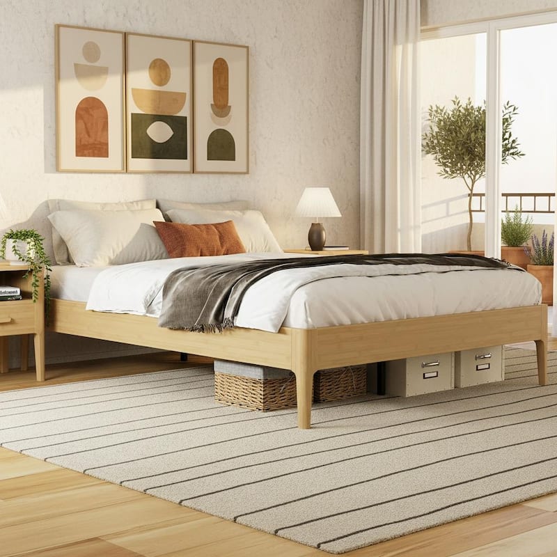 Solid Bamboo Platform Bed with Metal Support & Ample Underbed Storage by Harper&Bright Designs - Natural - King