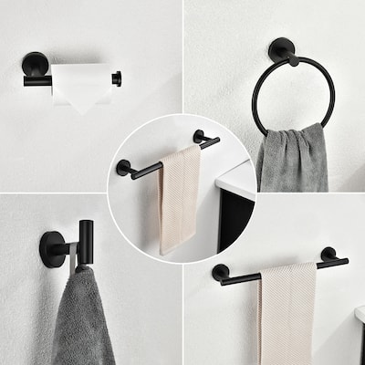 6-Piece Bath Hardware with Towel Bar Towel Hook Toilet Paper Holder and Towel Ring Set in Matte Black/Brushed Nickel