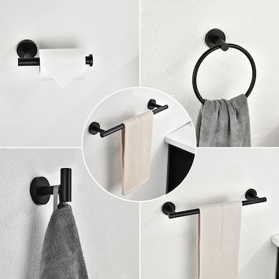 6-Piece Wall Mount Stainless Steel Bathroom Towel Rack - Matte black