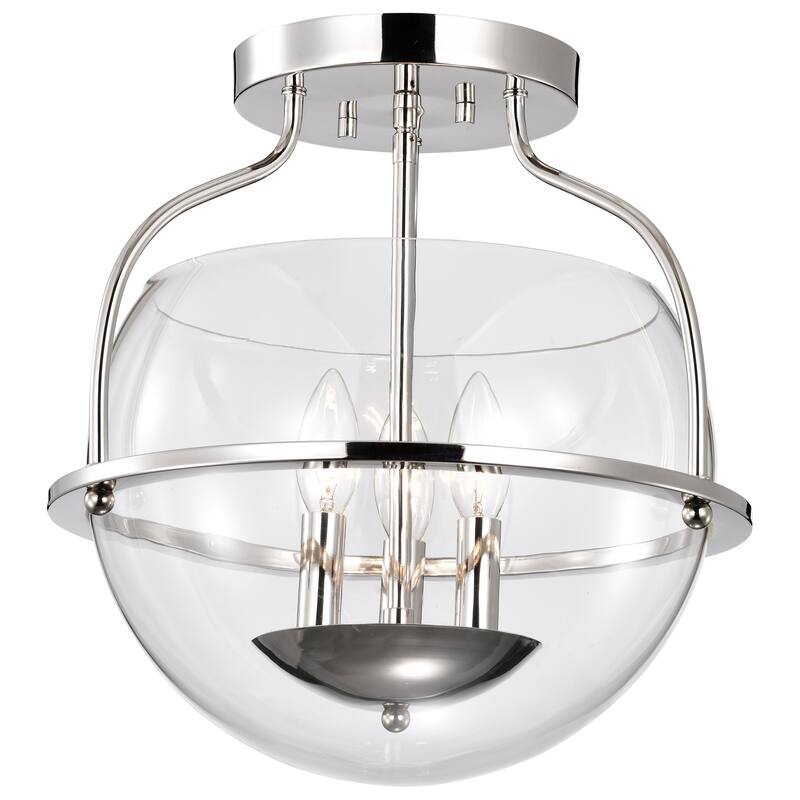 Amado 3 Light Semi Flush Mount - Polished Nickel Finish - Clear Glass - Polished Nickel