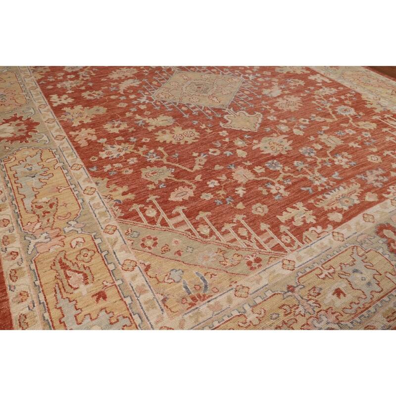 Vegetable Dye Oushak Turkish Large Rug Orange Hand-Knotted Wool Carpet - 10'8"x 13'6"