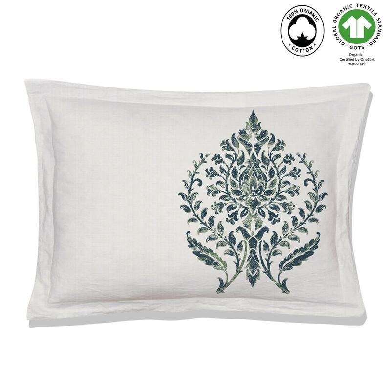 A1HC Reversible Print Organic Cotton Pillowcase, GOTS Certified, Wrinkle Resistant, Long Staple Cotton, 21" x 30" (Set Of 2) - Green