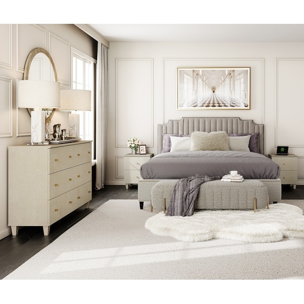 white modern dresser and nightstand set Kappesberg Hanford 3-Piece Bedroom Set, One 6-Drawer Dresser & Two 2-Drawer Nightstands, White, for Adults and Teens, Size: 57 inch