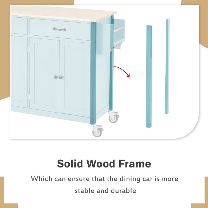 Kitchen Island Cart with Solid Wood Top, 2 Drawers and Locking Wheels