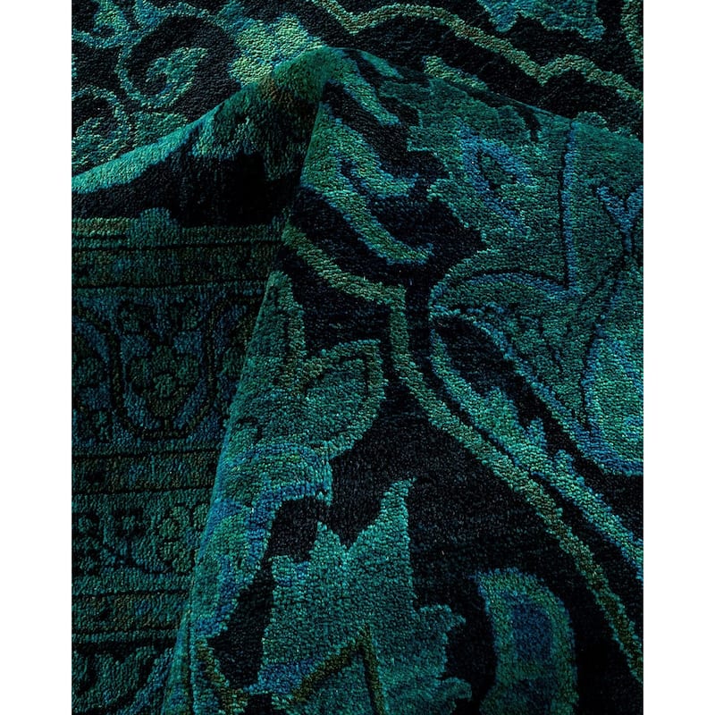 Overton Hand Knotted Wool Vintage Inspired Modern Contemporary Overdyed Green Area Rug - 10' 1" x 14' 1"
