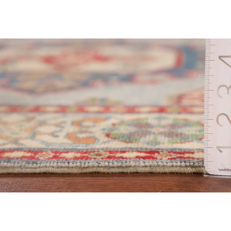 Geometric Grey Kazak Oriental Accent Rug Hand-Knotted Wool Carpet - 3'3"x 4'11"