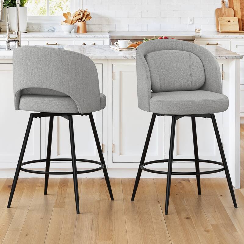 26 Inch Modern Upholstered Bar Stools, Swivel Metal Bar Stools Set Of 2/3/4, Bar Stools For Kitchen Island - Grey - Set of 2