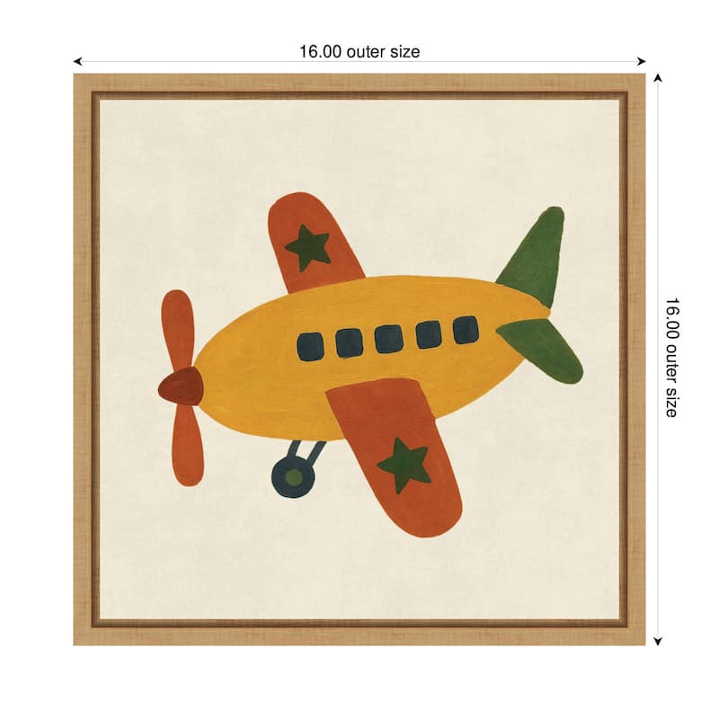 Kate and Laurel Kids Plane Square by Laura Moss Framed Canvas Wall Art Print