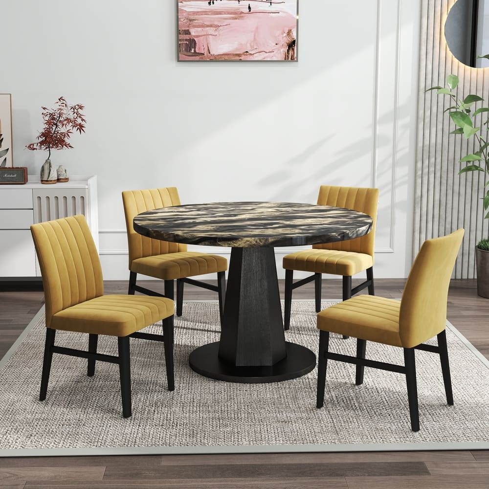 Roundhill Furniture Cavira 5-Piece Round Modern Dining Set