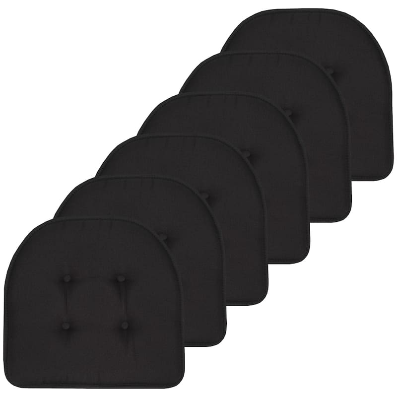 Sweet Home Collection Solid Color U-Shaped Memory Foam Chair Cushions - 16"x17" - Set of 6 - Black