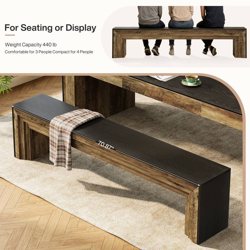 70.9-Inch Wooden Dining Bench, Extra Long Kitchen Bench Seating for Dining/Living Room, Entryway, Bedroom