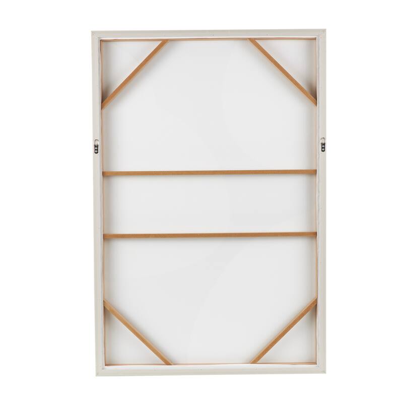 Beige or White Wooden Geometric Framed Wall Art with Abstract Circles and Brown Wooden Frame