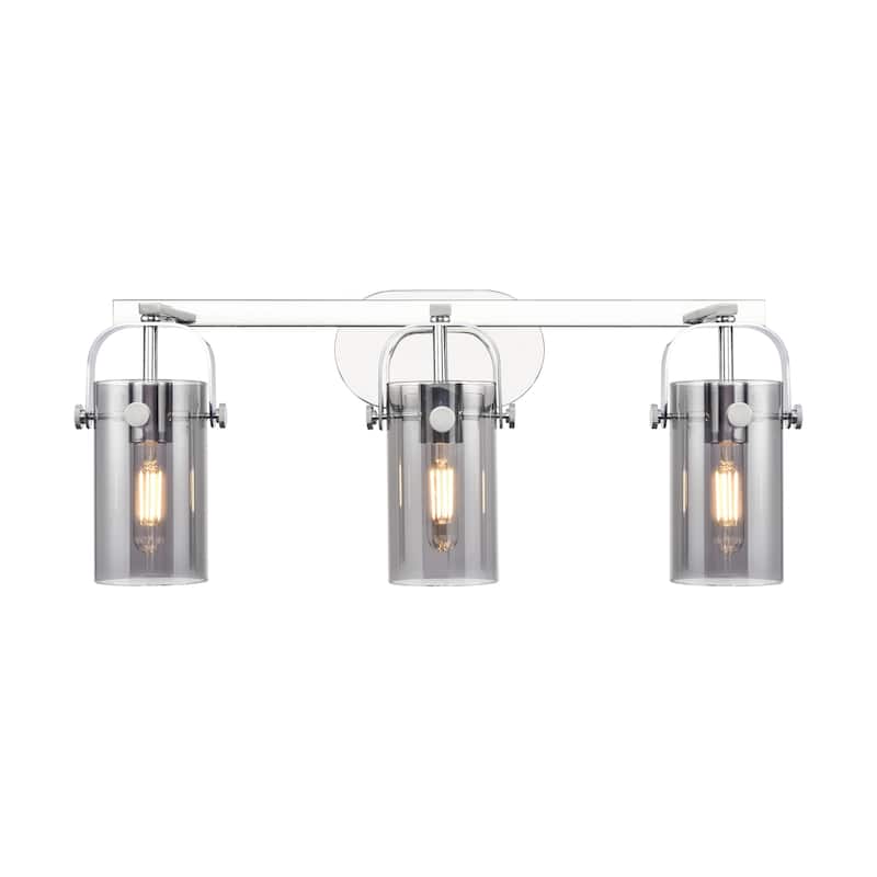 Innovations Lighting Pilaster II Cylinder - 3 Light 7" Wall-Mounted Bath Vanity Light - Polished Nickel/Light Smoke