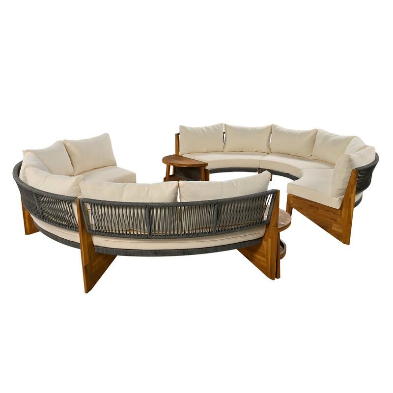 Patio 3-Piece Conversation Set, 6-Person Outdoor Seating Group with Cushions and a Coffee Table, Half Moon Patio Furniture Sets
