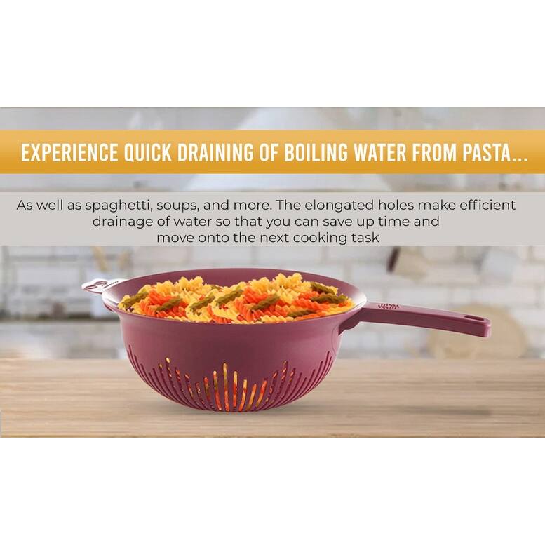 YBM Home 9.75 In. Deep Plastic Colander with Long Handle Use for Pasta