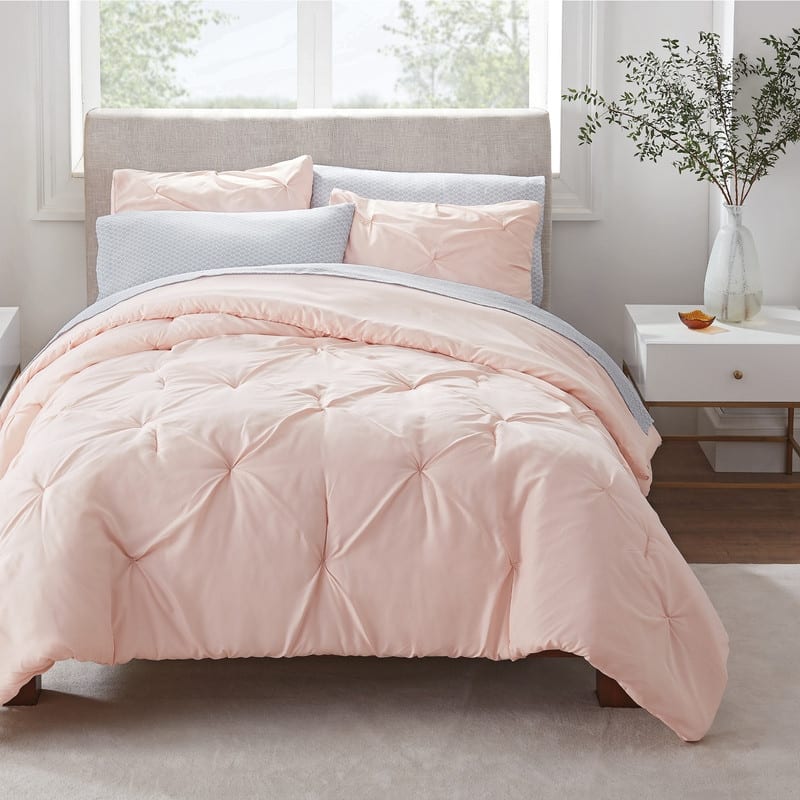 Serta Simply Clean Antimicrobial Pleated Bed in a Bag - Blush - Twin XL