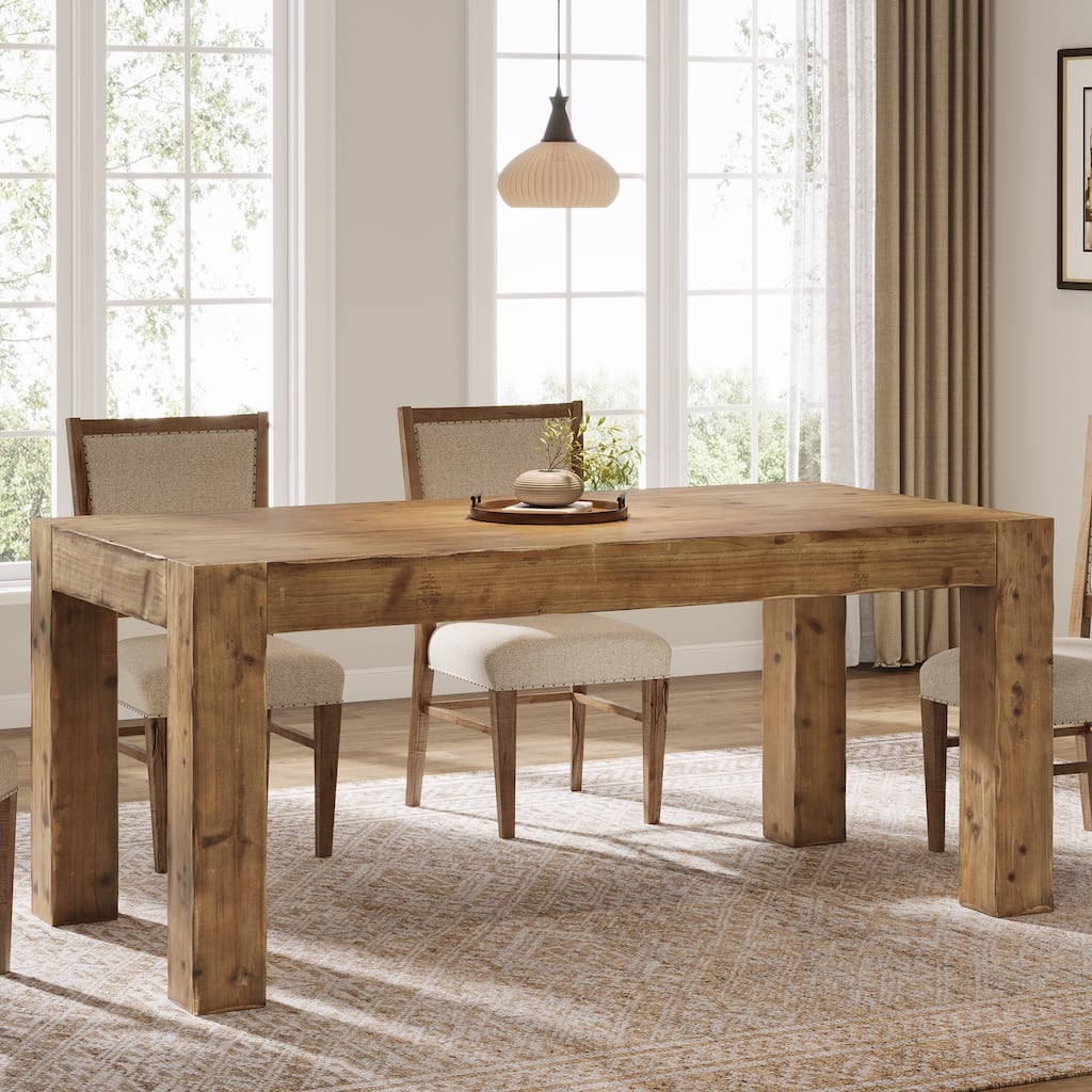 63" Solid Wood Dining Table for 4-6, Rectangle Farmhouse Kitchen Table