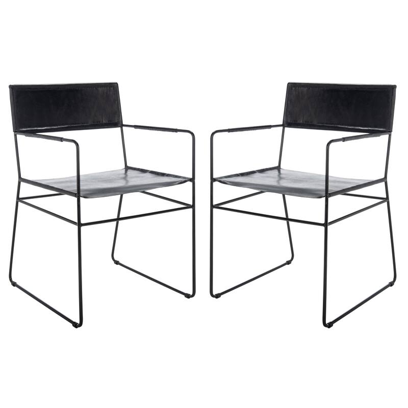 SAFAVIEH Bernardine Leather Dining Chair (Set of 2) - 21.7" W x 19.7" L x 31.9" H - 22Wx20Dx32H
