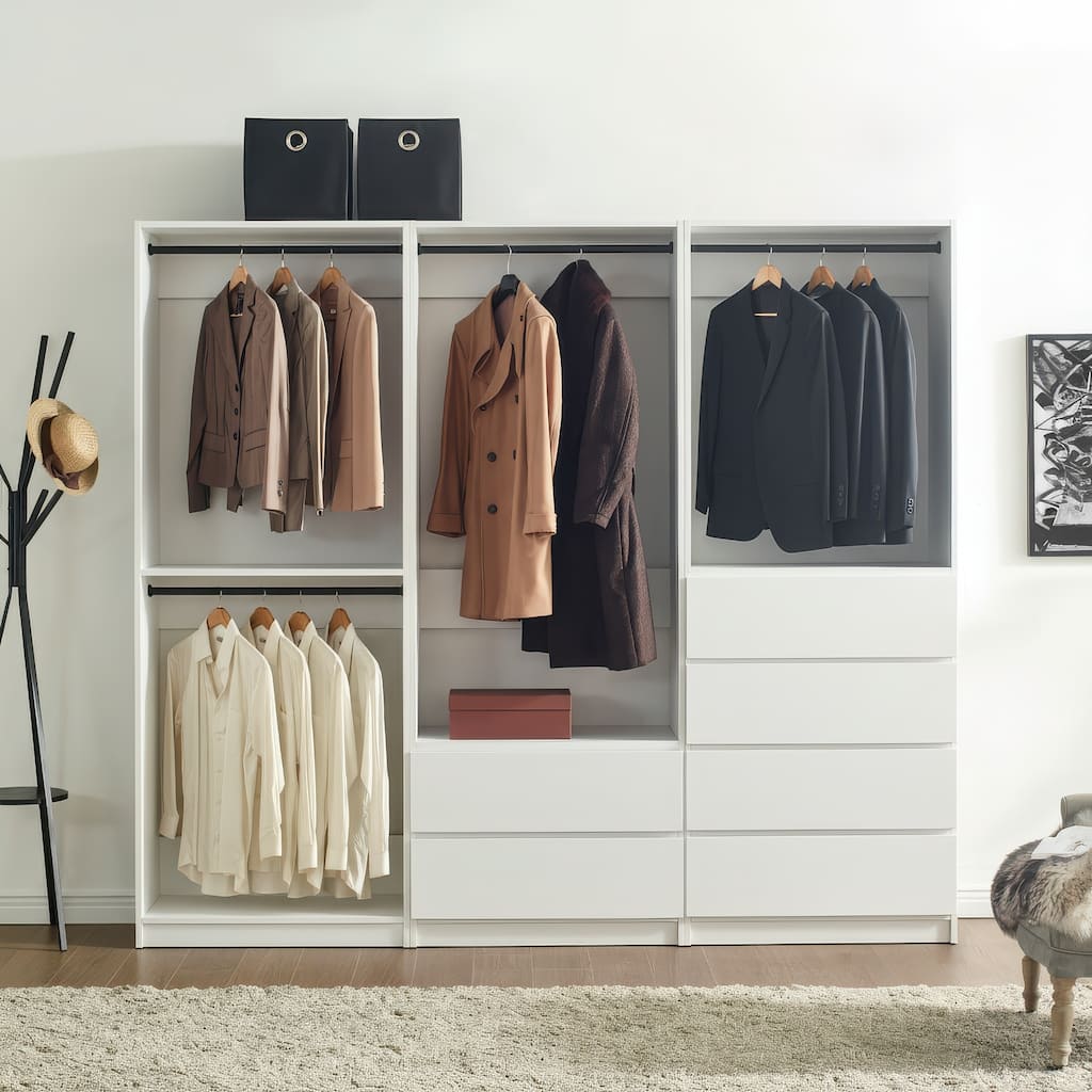 Prosper White Freestanding Walk in Wood Closet System - 94.2"W x 15.7"D x 83" H