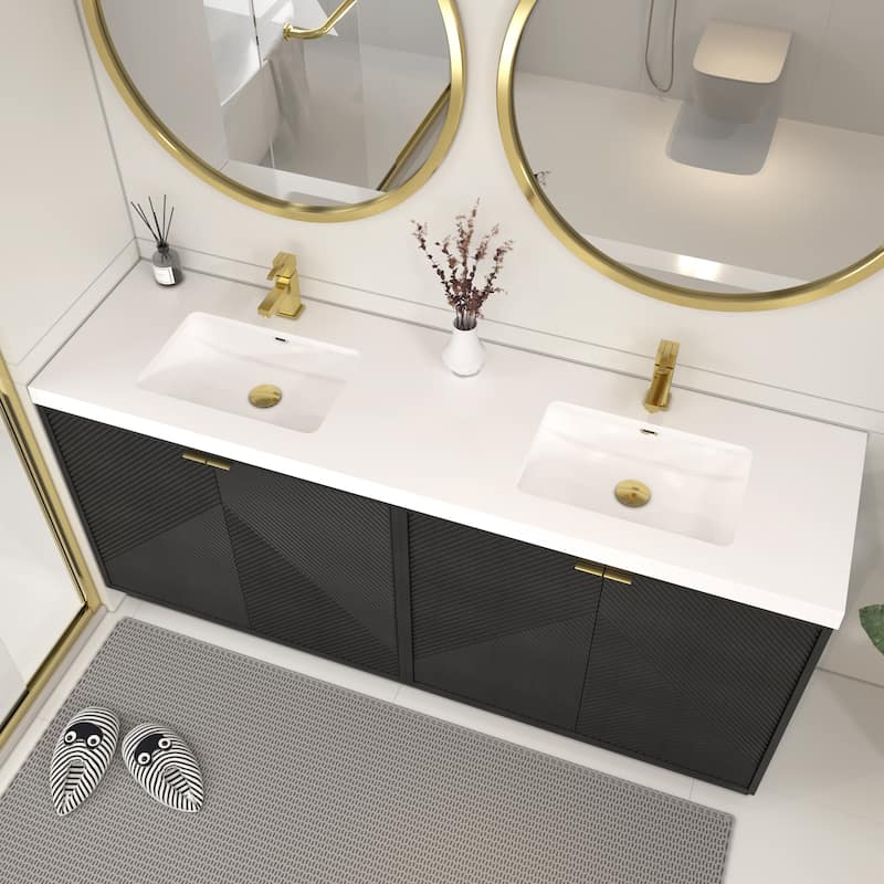 Milano 72" Freestanding Bathroom Vanity with Double White Sink