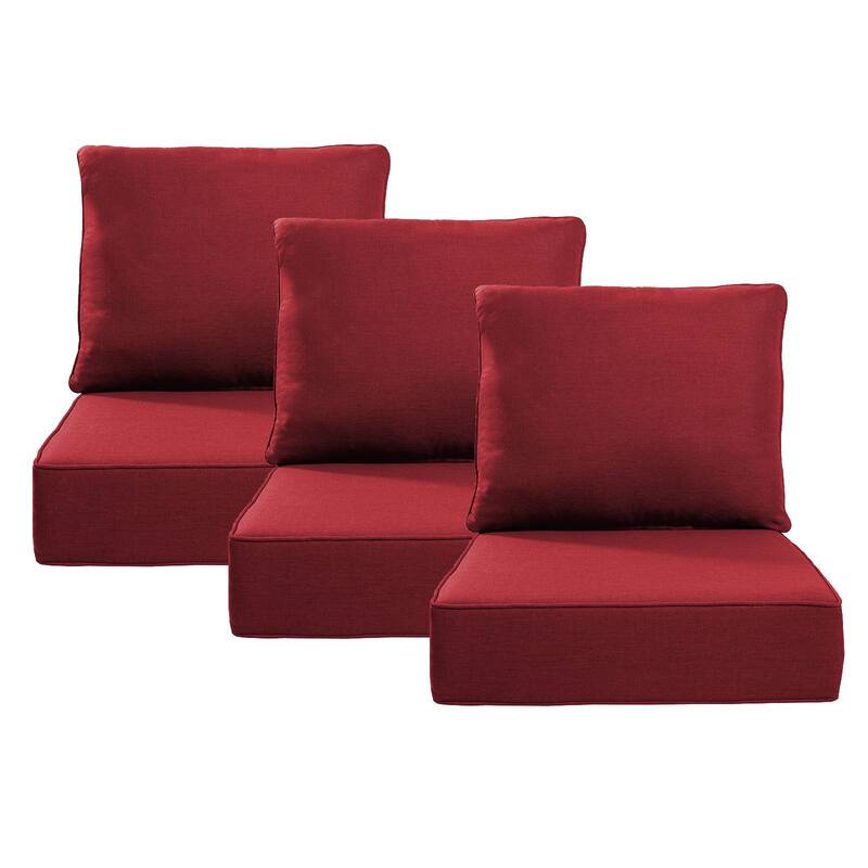 Pocassy 24x24x6 Inch Thick Cushions Pillows Indoor Outdoor Deep Seat Water & Fade Resistant - 3 Set - Red Cushion