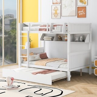 Full-Over-Full Bunk Bed with Twin Trundle & Separable Bookshelf - Includes Hardware