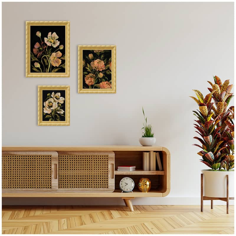 Kate and Laurel Moody Pink Hued Floral 3 Piece Framed Wall Art Print Set by Annie Quigley