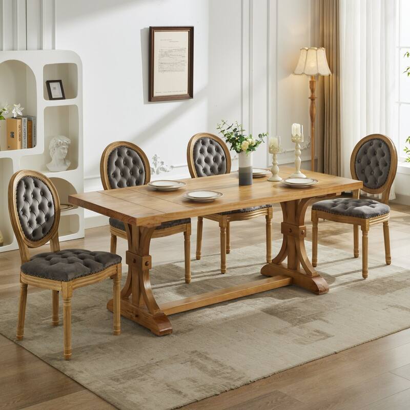 French Style Solid Wood Frame Antique Painting,Dining Chair with Nailhead Trim,Wood Legs,Steel Spring inner,Set of 2