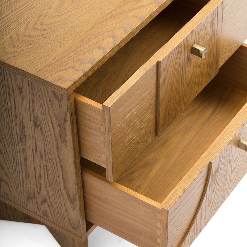 Studio London Zahra Japandi Nightstand Oak Bedside Table with Brass Handles