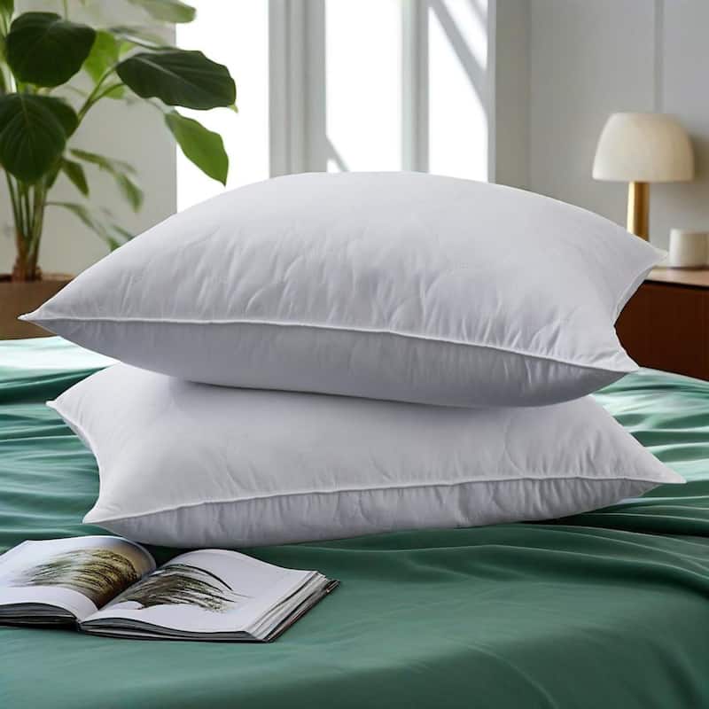 2 Pack Gusseted & Classic Goose Feather Bed Pillows with Soft Cover - White