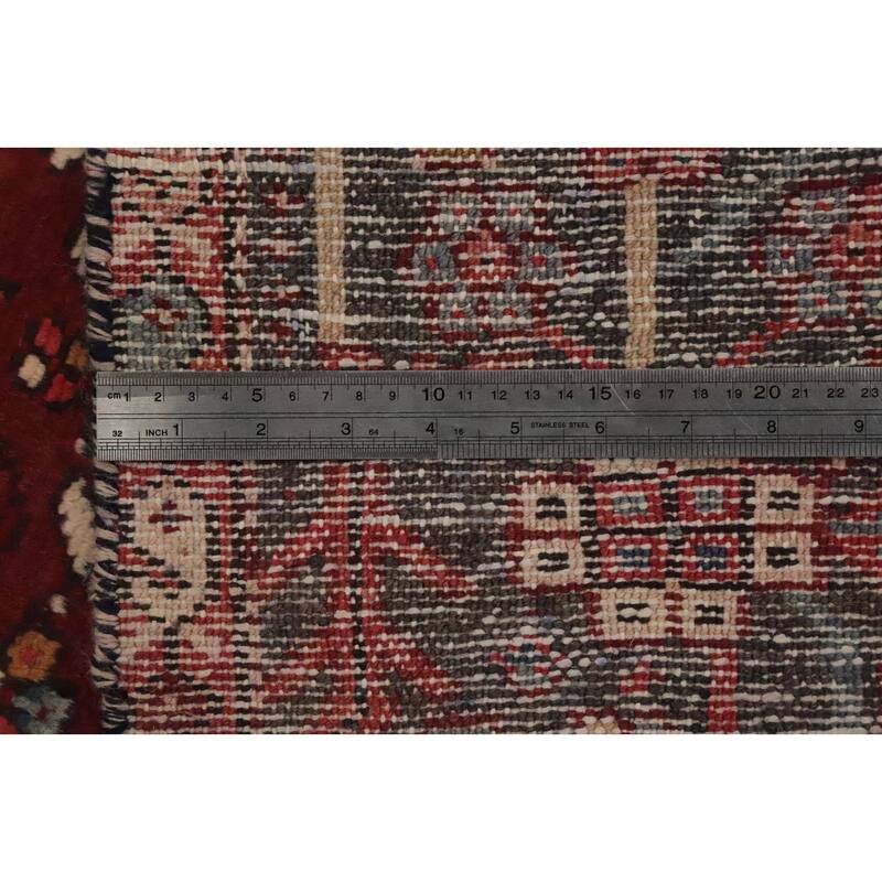 Hand Knotted Oriental 100% Wool Carpet Traditional Geometric Red Gharajeh Area Rug - 12' 11'' X 4' 9''