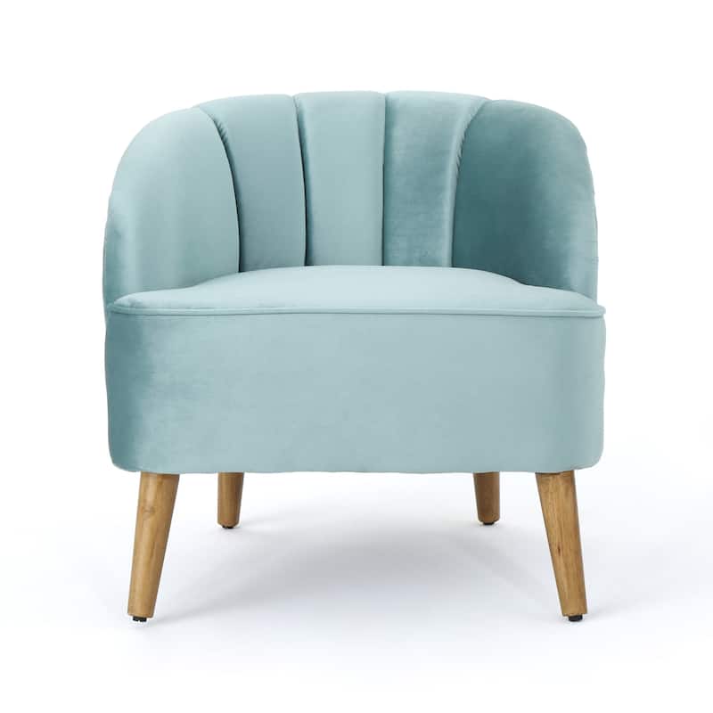 Roomfitters Modern Velvet Accent Chair, Upholstered Barrel Chair with Wooden Legs