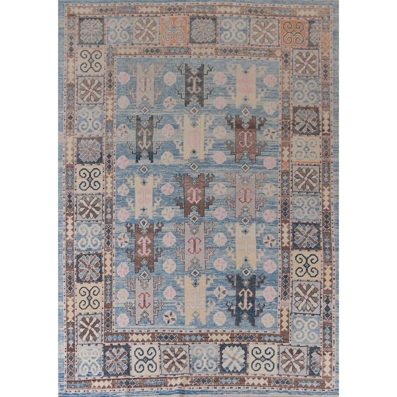 Hand Knotted Oriental 100% Wool Carpet Transitional All-Over Navy Blue & Blues Oushak Area Rug - 11' 0'' X 8' 4''