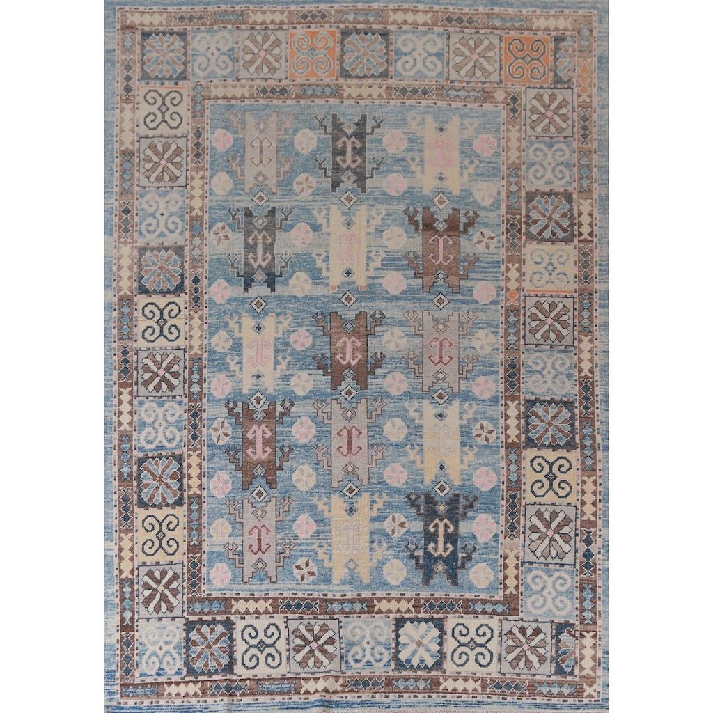 Hand Knotted Oriental 100% Wool Carpet Transitional All-Over Navy Blue & Blues Oushak Area Rug - 11' 0'' X 8' 4''