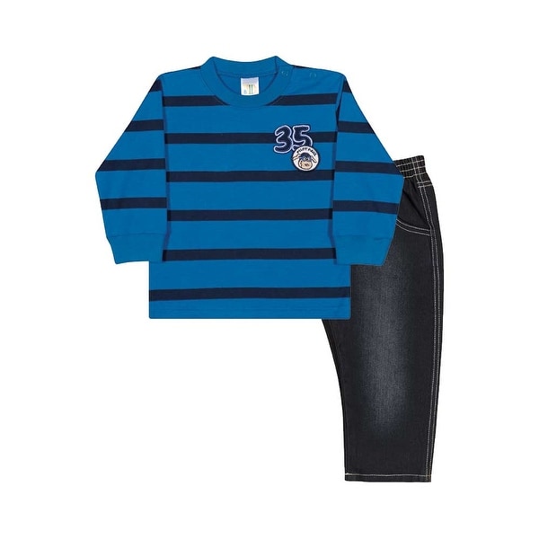 Baby Boy Outfit Long Sleeve Shirt and Jeans Set Pulla Bulla Sizes 3-12 Months