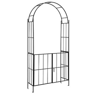 Garden Arch Arbor Trellis with Gate Patio Plant Stand Archway-Black ...