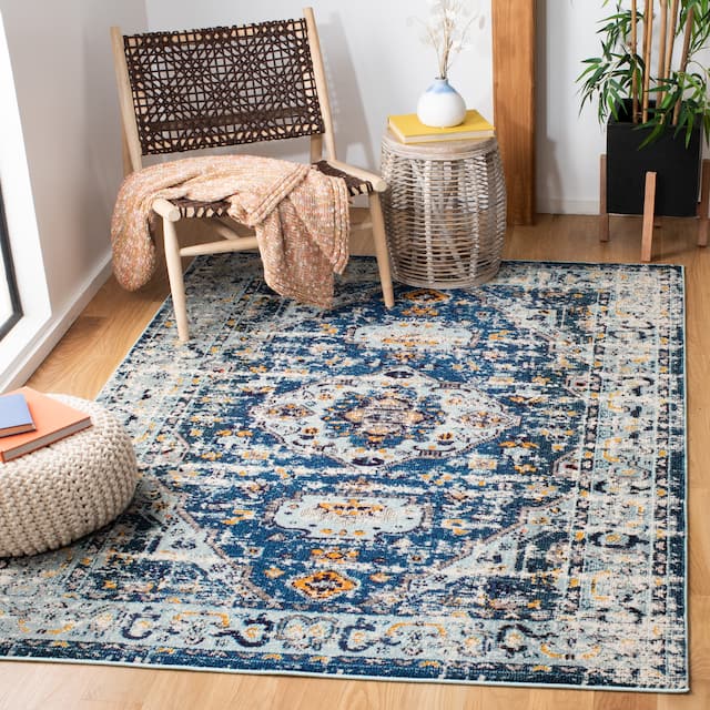 SAFAVIEH Madison Andra Boho Oriental Distressed Rug - 6' x 9' - Dark Blue/Light Blue
