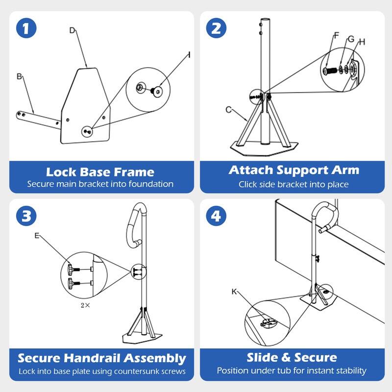 Domi Hot Tub Handrail, Aluminum Spa Hand Rail with 44"-60" Adjustable Height & 360° Swivel, Safety Side Handrails