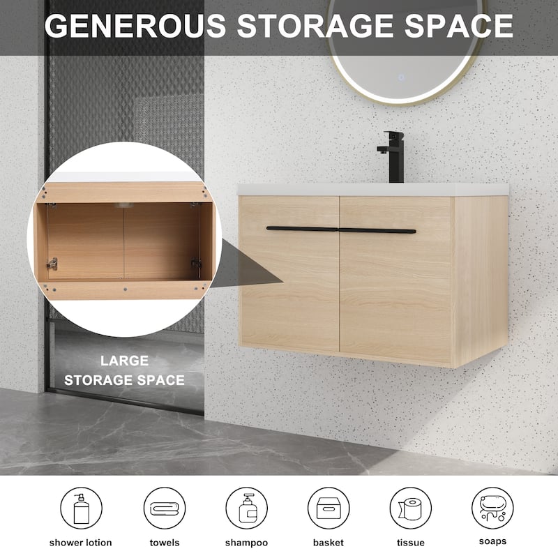 Bathroom Vanity With Sink In 16/20/24/30/36 Inch, Floating Bathroom Vanity With Soft Close Door