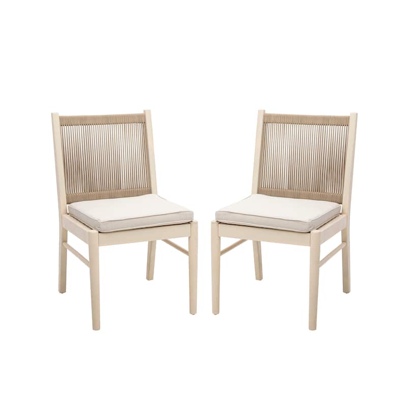 Roomfitters Outdoor Rope Dining Chairs Set of 2 with Cushions, Modern Patio Seating for Balcony or Garden, Beige