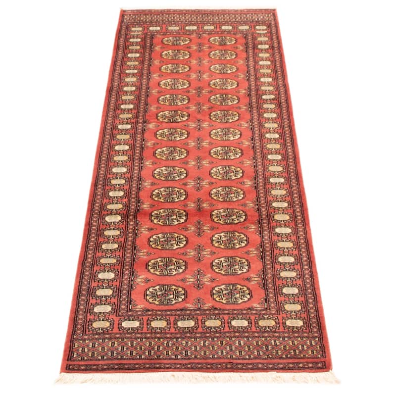 ECARPETGALLERY Hand-knotted Peshawar Bokhara Coral Wool Rug - 2'8 x 8'2