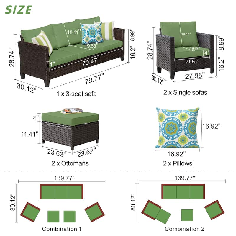 OVIOS Patio Furniture Wicker 5-piece Outdoor High-back Sectional Set