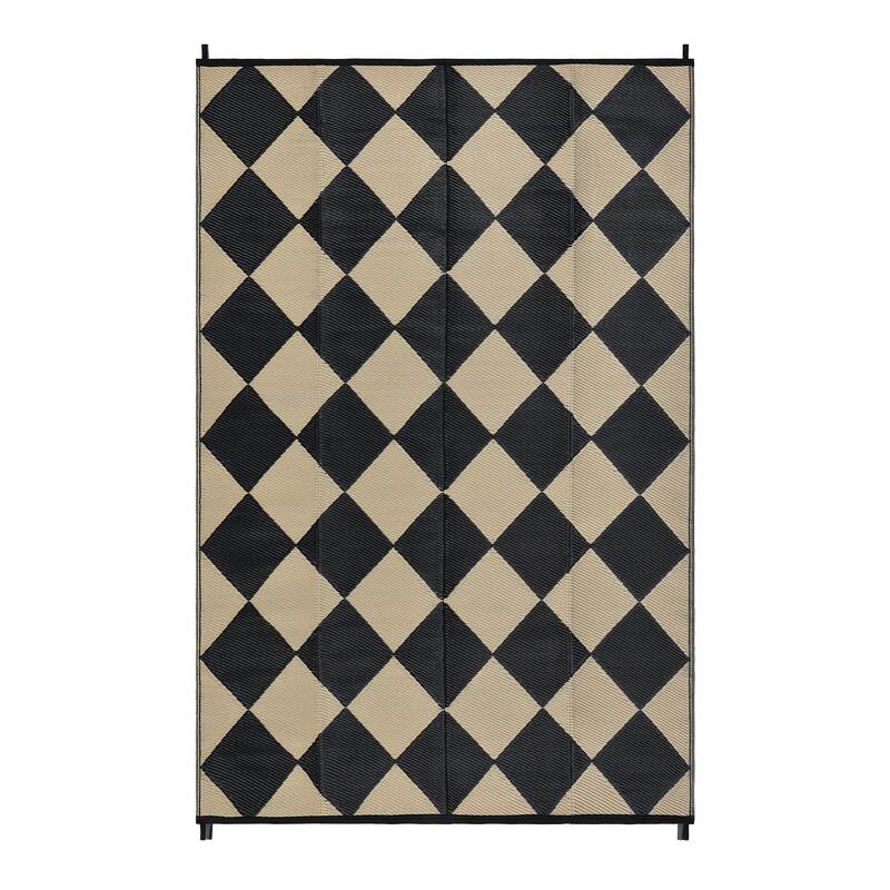 Outdoor Rug Waterproof Reversible Rug Plastic Straw Rug Checkered Floor Mat Outside Carpet for Camping RV Backyard Patio