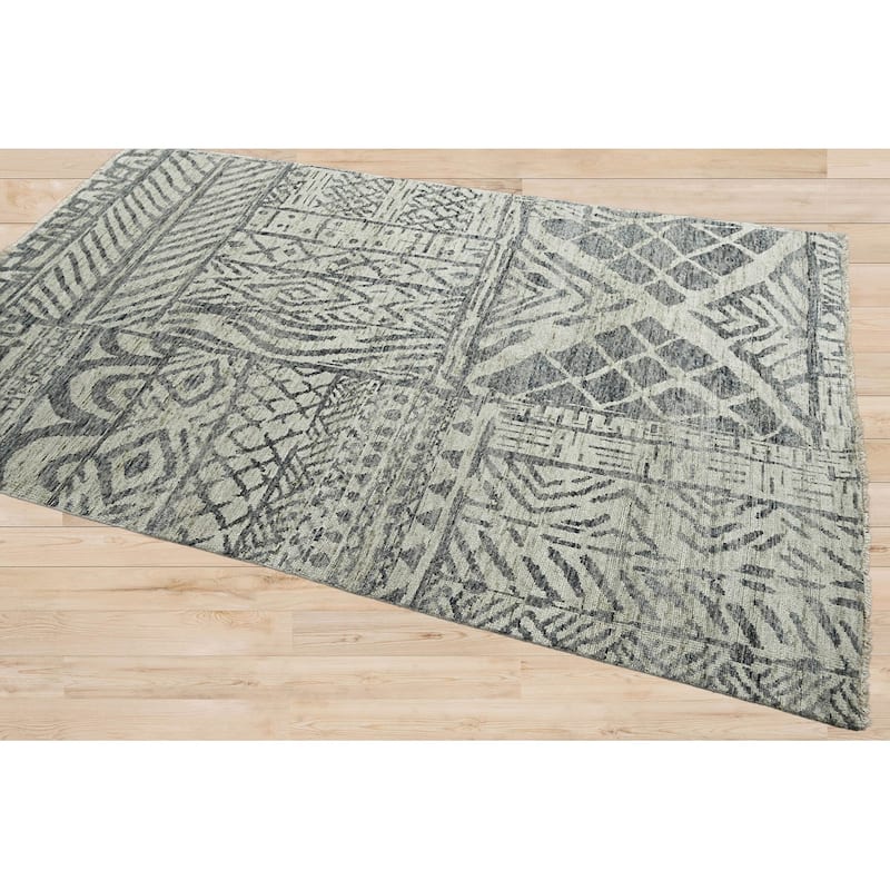 Hand Knotted 100% Wool Tibetan Modern Oriental Area Rug Gray Beige - 4' 9'' x 7' 10''