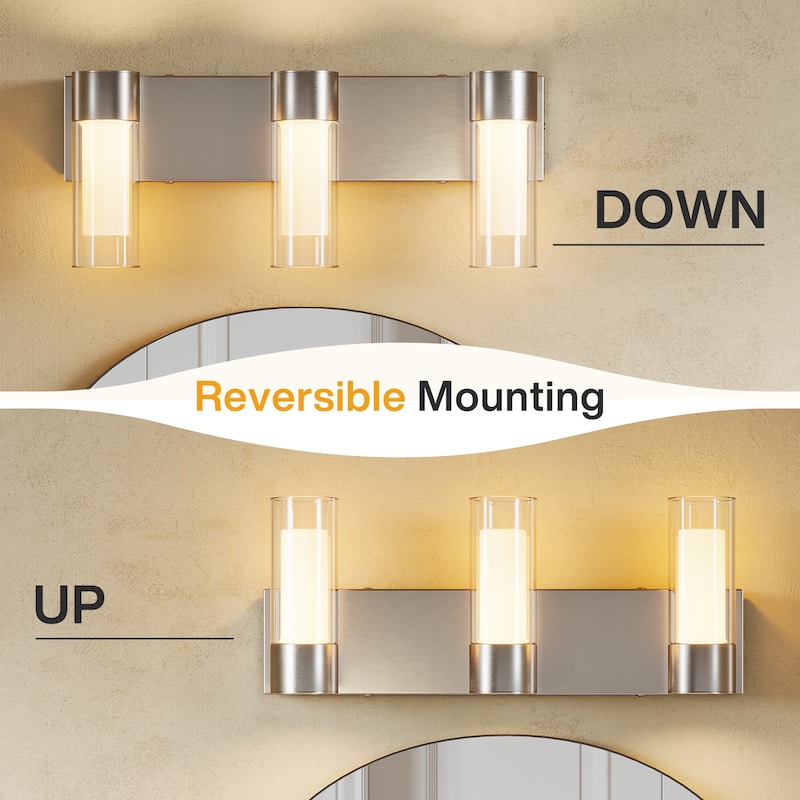 3-Light LED Bathroom Vanity Light Wall Sconces with Glass Shades