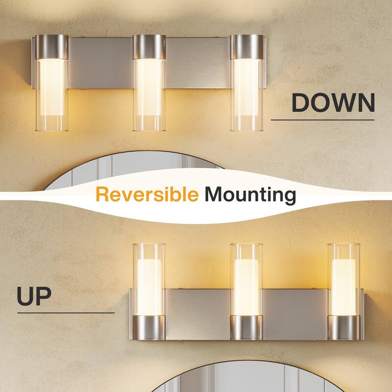 3-Light Vanity Lights Over Mirror, Wall Sconces with Clear Glass Shades for Bathroom Hallway Bedroom