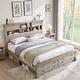 preview thumbnail 52 of 66, Farmhouse Bed Frame with 54" Tall Storage Bookcase Headboard Light Rustic Oak - Queen