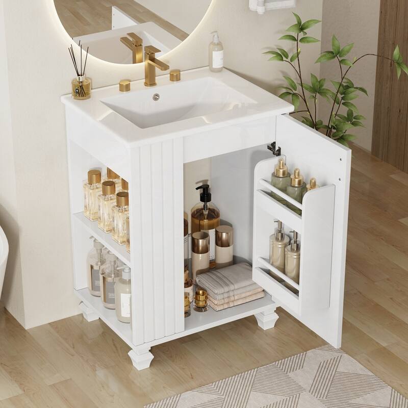 24" Bathroom Vanity with Sink, Bathroom Cabinet with Door Shelf - White