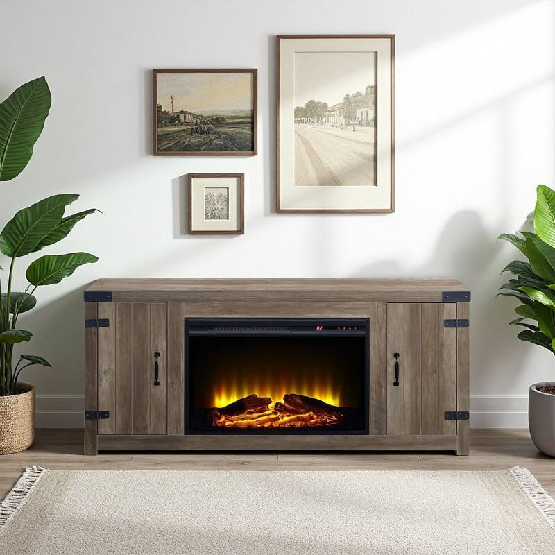58-60" Fireplace TV Stand for 55-65" TVs w/ 18-23" Insert Farmhouse/Modern/Rustic Barn/Glass Doors Espresso/Grey/Brown/White Oak